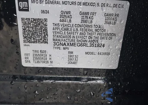 2024 Chevrolet Equinox Fwd Rs из США, поврежденный, VIN 3GNAXMEG6RL351824